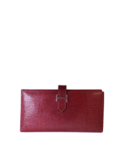 Hermes Lizard Bearn Wallet, Lizard, Red,S, Box